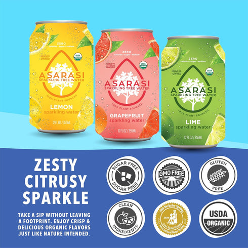 (12 Pack, Asarasi Organic Sparkling Tree Water - Aluminum Cans lime)