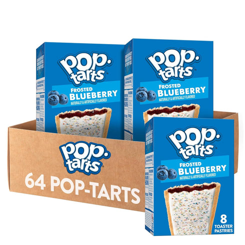 Pop-Tarts Toaster Pastries, Breakfast Foods, Kids Snacks, Value Pack, Frosted Blueberry (64