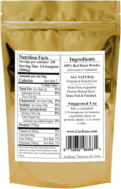 CurEase 4.2 oz Beef Heart Powder from Argentine Bovine (Beef) Bag