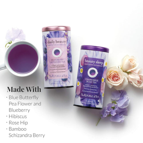 Bags(36 count) The Republic of Tea - Beautifying Botanicals Daily Beauty Blueberry Lavender Herbal Tea