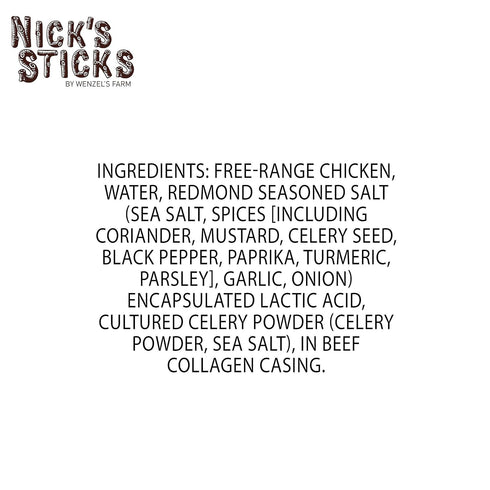 Nick's Sticks Free Range Chicken Snack Sticks, Made in the USA, Gluten Free, Paleo, Keto Approved, 25-1.7oz Packages