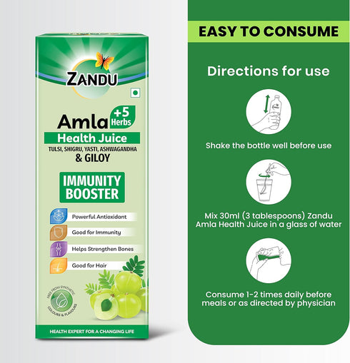 Zandu Amla 33.81 Oz (1Litre) Pure Juice | Source of Natural Vitamin C | Traditional Indian Gooseberry Beverage | Pure