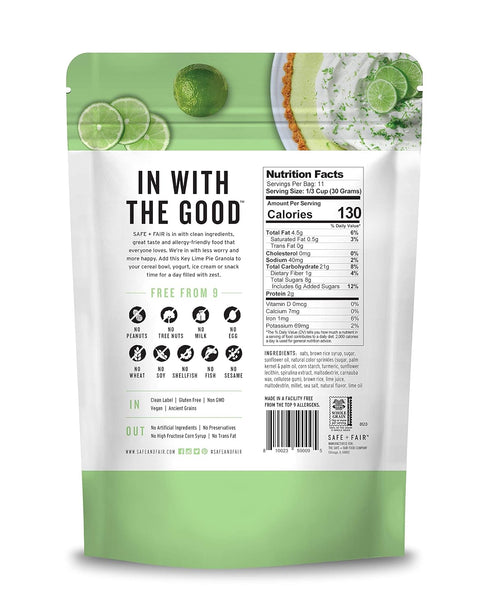 12oz, 6 Pack Safe + Fair Key Lime Pie Granola Gluten-Free, Dairy-Free & Vegan Snack Allergen-Free, Non-GMO, and No