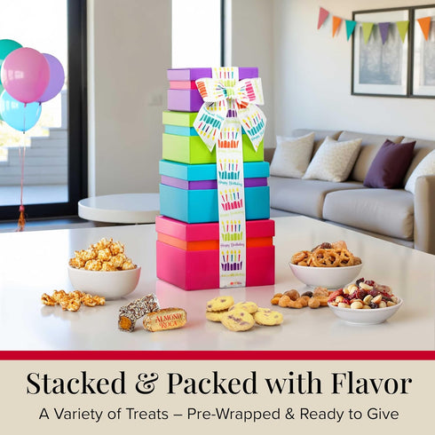 Birthday Snack Box Tower - Broadway Basketeers Gift Basket