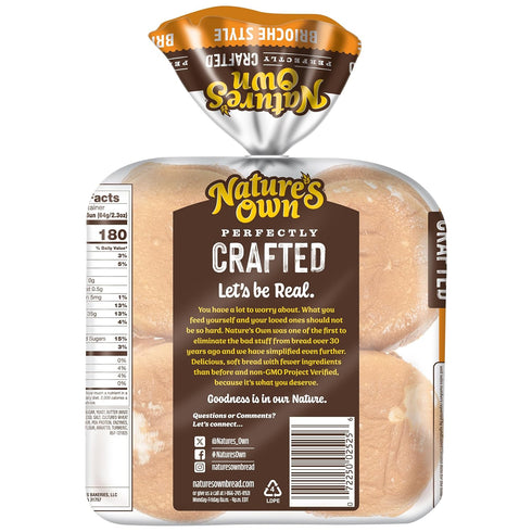 8 Count Nature's Own Perfectly Crafted Brioche Style Hamburger Buns, Non-GMO Hamburger Buns