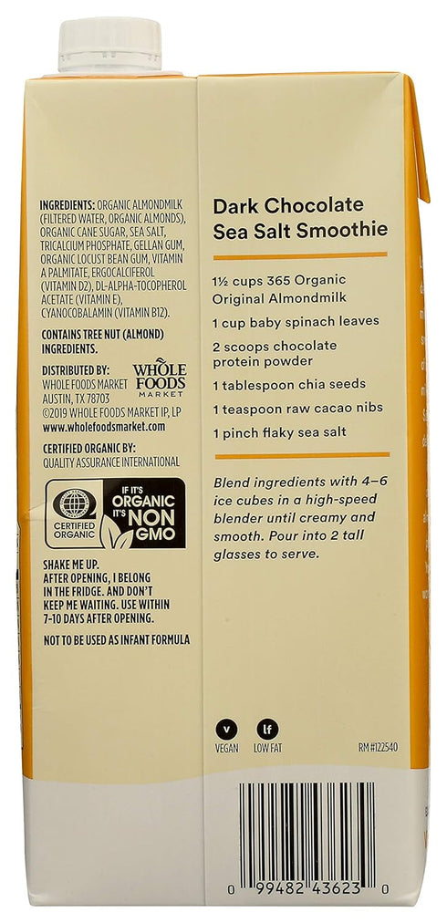365 32 Oz (Pack 4) by Whole Foods Market, Organic Original Almond Milk, Fl
