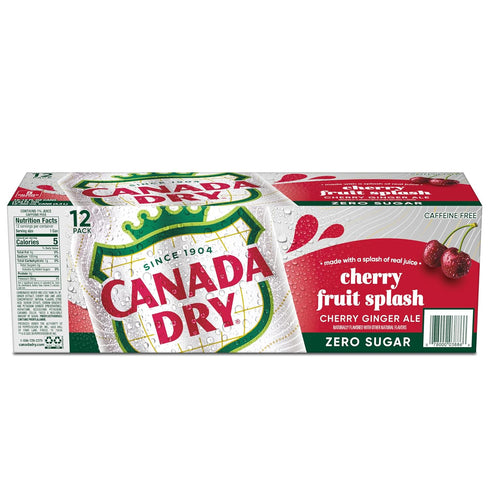 12oz, Pack 12 Canada Dry Zero Sugar Cherry Gingerale Fruit Splash