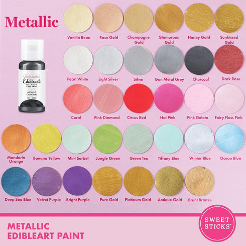SWEET STICKS 0.5 (15 Edible Art Decorative Cake Paint Ounce Milliliters), Metallic Charcoal