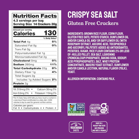 5 20 Oz, Pack 2 Miltons Gluten Free Crackers, Crispy Sea Salt - Non-GMO Project Verified, Kosher, Certified Gluten Free