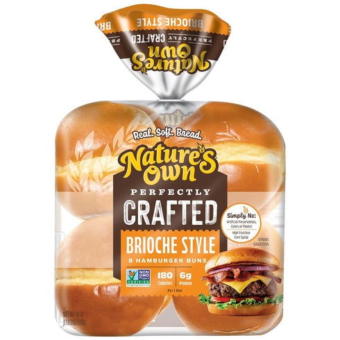 Nature's Own Perfectly Crafted Brioche Style Hamburger Buns, Non-GMO Hamburger Buns, 8