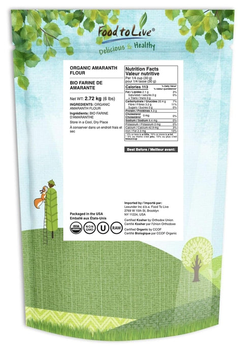 6 Food to Live Organic Amaranth Flour, Pounds - Non-GMO, Fine Meal, Whole Grain Flour, Stone-Ground, Kosher, Vegan