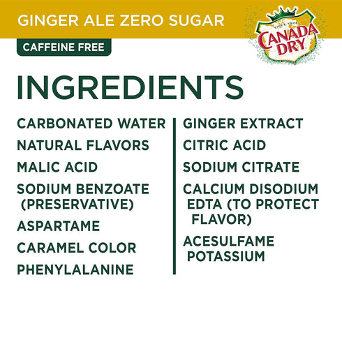 12 oz 12 pack Canada Dry Zero Sugar Ginger Ale Soda, fl cans