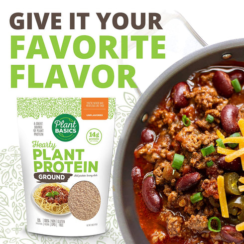 1 lb, Plant Basics - Hearty Plant Protein - Unflavored Ground, Non-GMO, Gluten Free, Low Fat, Low Sodium, Vegan, Meat