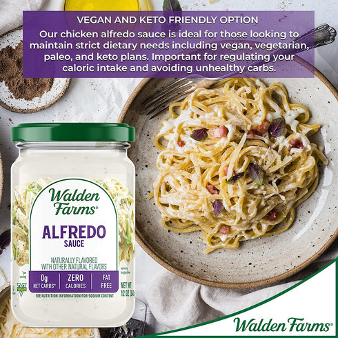 Walden Farms Light Alfredo Sauce, 12 oz. Jar (2 Pack) - Vegan, Keto Friendly, Perfect for Chicken, Pasta & More