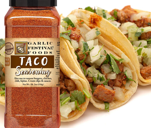 Garlic Festival Foods Taco Seasoning Grande Net Wt. 1 lb. 2 oz.