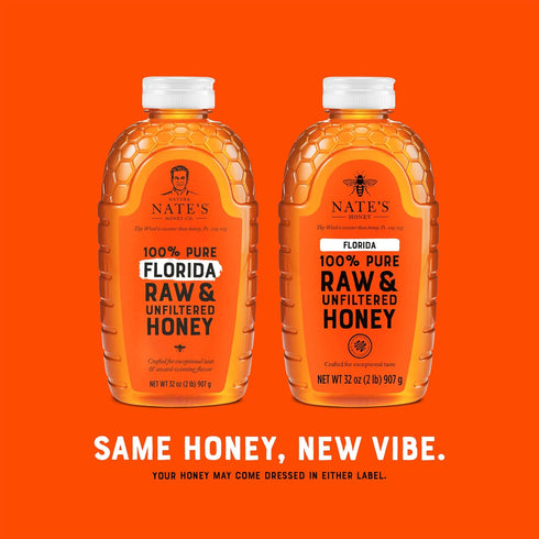 100% 32 oz. Nate's Florida Pure, Raw & Unfiltered Honey - Squeeze Bottle - All-natural Sweetener