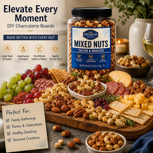 Generic 40 Oz Mixed Nuts Cashew Almond Hazelnut Pecan Whole Roasted with Sea Salted Snack Blend Resealable Jar