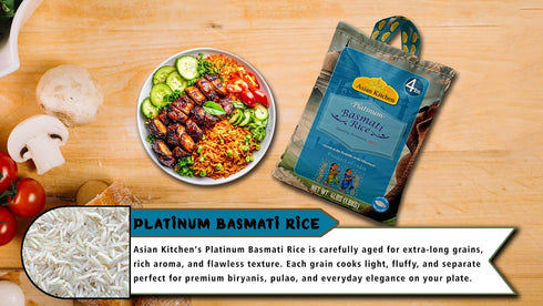 4lbs (1.81kg) Asian Kitchen Platinum White Basmati Rice Extra Long Aged ~ All Natural | Gluten Friendly | Vegan |