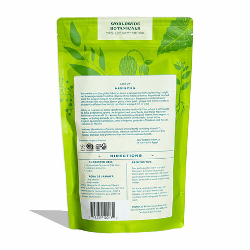 8 oz, 100% Worldwide Botanicals Organic Hibiscus Tea Loose Leaf, Cut and Sifted Egyptian Hibiscus sabdariffa AKA