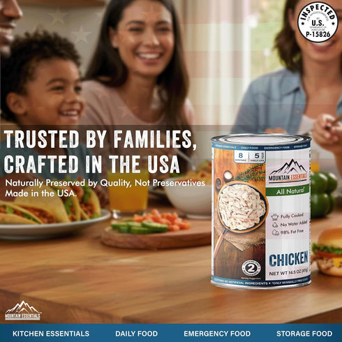 14.5 oz 5-Year pack 1 Mountain Essentials Fully Cooked Chicken Canned White Meat for Daily Meals, Camping & Emergency