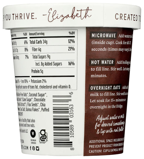 1.76 Purely Elizabeth, Oatmeal Cup Superfood Dark Chocolate Chunk, Ounce