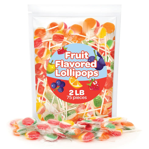 2 Pack (80 Count) Fruit Lollipops - Pound Bulk - Assorted Fruit Flavored Hard Candy - Hard Candy Individually Wrapped
