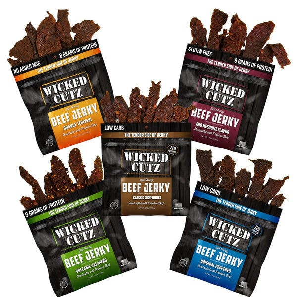 Wicked Cutz Beef Jerky Variety Pack | 5 Flavors Up to 36g