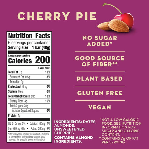 10.2 oz, 6 Larabar Cherry Pie Fruit and Nut Bars, Gluten Free and Vegan, Ct