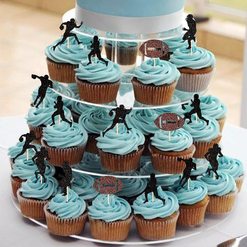36 PCS Rugby Ball Cupcake Toppers - Football Players Sport Picks for Baby Shower Birthday Party Cake Decorations