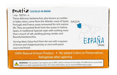 (4 oz.) Packed, 45/55 (Pack 3) Matiz Espaa Wild Cockles from Galicia, Spain in Natural Sea Salt Brine Spanish