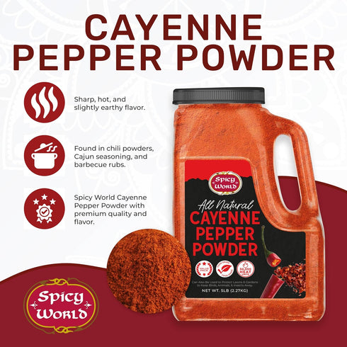 Spicy World 5 LBS 50K Hot Cayenne Pepper Powder Bulk Jar - Red Ground Pepper SHU Heat Unit - Gluten Free - Also Great