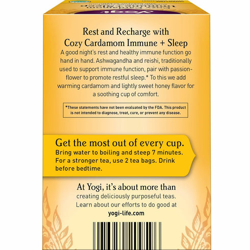 Cozy Immune Immune 16 Pack (4 Packs) Yogi Tea Cardamom & Sleep - Organic Herbal Tea for System & Sleep Support