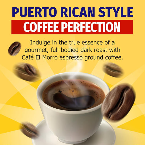 Café El Morro Dark Roast Espresso Ground Coffee - Authentic Puerto Rican Style, Vacuum Sealed, 6 oz