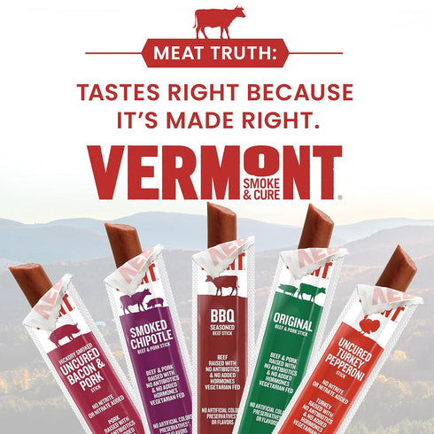 1oz 24 Count Vermont Smoke & Cure - Hickory Smoked Uncured Bacon Pork Sticks - Meat Protein Snack - Portable Healthier