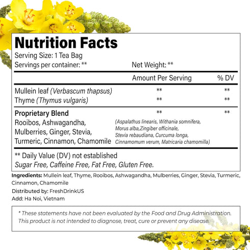 75 FreshDrinkUS, StrongerLungs Tea Bags - Mullein Leaf, Ginseng, Elderberry, Ginger & Thyme - Supports Lung Cleanse