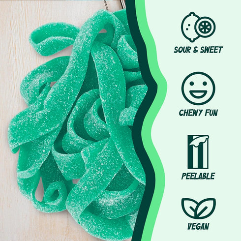 2.5 lb 1985, Sour Power Green Apple Candy Belts, Bulk Tub Resealable, Vegan Sour Candy Since Soft Chewy Sweet Tart