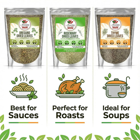(3-Pack), Pack, Rosemary, Thyme and Oregano All Natural, Whole Leaf, Non-GMO, Dried Herb Variety Use For Seasoning