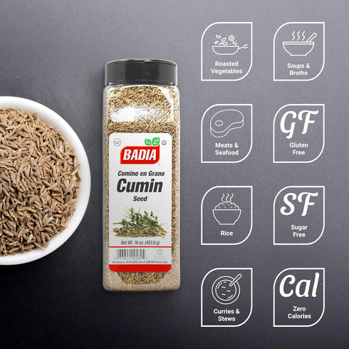 16 oz Badia Cumin Seeds, - Whole Comino Seeds, Aromatic Flavor for Cooking, Spice Blends & Seasonings