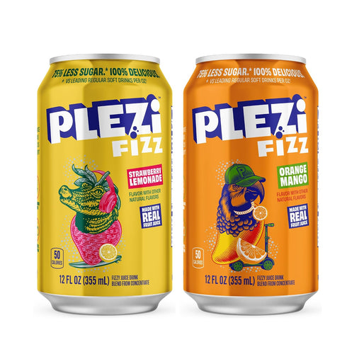 PLEZi FiZZ Stawberry Lemonade & Orange Mango Sparkling Juice Bundle No Added