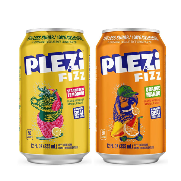 PLEZi FiZZ Stawberry Lemonade & Orange Mango Sparkling Juice Bundle No Added