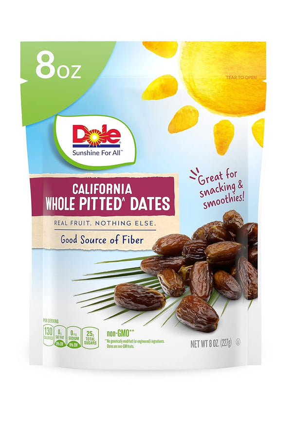 Dole California Whole Pitted Dates, Dried Fruit, Gluten Free Snack, 8 Oz