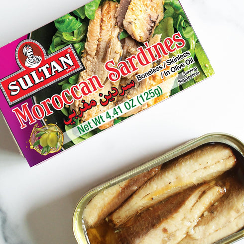 100% 4.37oz (Pack 10) Sultan Moroccan Boneless and Skinless Sardines in Olive Oil, All-Natural, High Protein, No