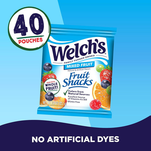 Pack, 0.8 oz (Pack 40) Welch's Fruit Snacks, Mixed Fruit, Bulk Individual Single Serve Bags