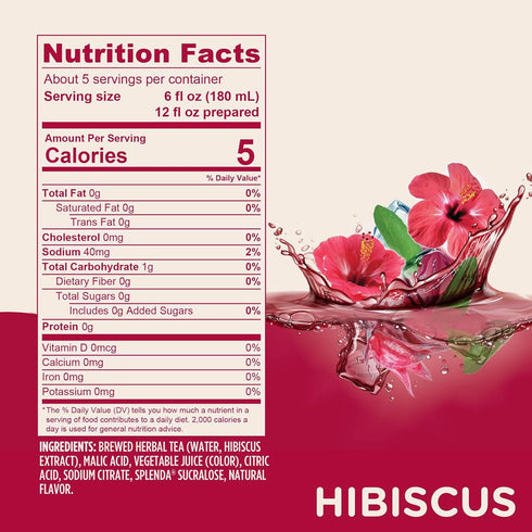 1:1 32 Oz SPLENDA Premium Hibiscus Tea Concentrate, Zero Sugar, Gluten Free, Real Brewed Tea, Fl