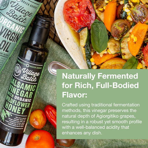 (Pack 2) VILLAGE BATCH Balsamic Vinegar Organic With Raw Organic Wildflower Honey Greek Dressing Balsamic Vinegar