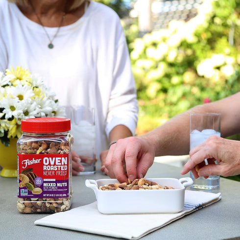 24 (Pack 2), Fisher Oven Roasted Never Fried Mixed Nuts with Peanuts, Ounces of Peanuts, Almonds, Cashews, Pistachios