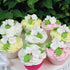 24 Count Global Sugar Art Blossoms and Leaves Edible Sugar Cake & Cupcake Flowers, White, Small Unwired, with Leaves by