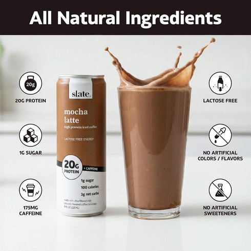 175mg 20g 1g 100 3g 11 oz, 12 Slate Milk - High Protein Iced Coffee - Mocha Latte - Caffeine, Lactose Free Energy