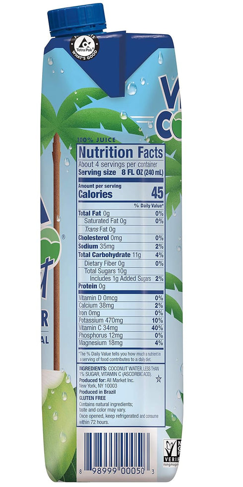 33.8 Oz Vita Coco Coconut Water, Pure, Fl