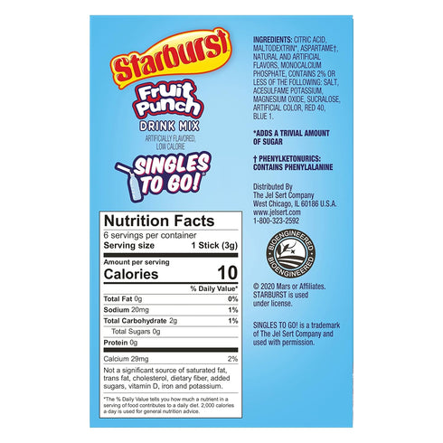 3 6 Packets 18 6 count (Pack 3) Starburst Singles To Go Powdered Drink Mix, Fruit Punch, Boxes with Each - Total